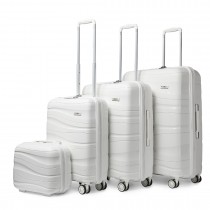 K2094L - Kono Juego de maletas de 4 piezas de carcasa dura de polipropileno liviano con candado TSA y estuche de tocador - Blanco crema