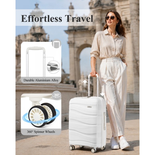 K2094L - Kono 20 Inch Lightweight Polypropylene Hard Shell Suitcase With TSA Lock - Cream White