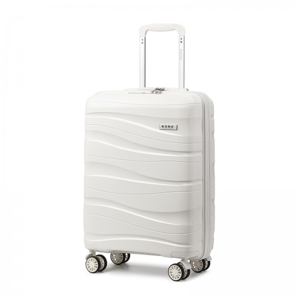 K2094L - Kono 20 Inch Lightweight Polypropylene Hard Shell Suitcase With TSA Lock - Cream White