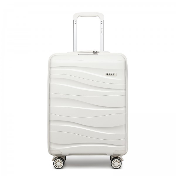 K2094L - Kono 20 Inch Lightweight Polypropylene Hard Shell Suitcase With TSA Lock - Cream White