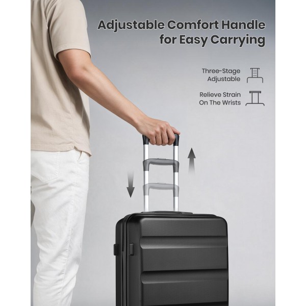 K2191L - Kono 28 Inch Check in Luggage - Streamlined ABS Hardshell Suitcase with Secure TSA Lock - Black