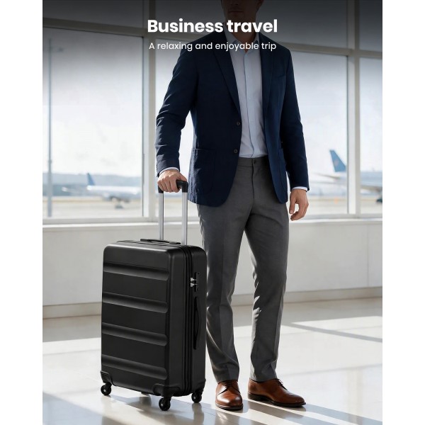 K2191L - Kono 28 Inch Check in Luggage - Streamlined ABS Hardshell Suitcase with Secure TSA Lock - Black