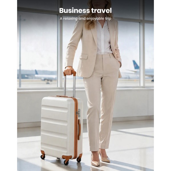 K2191L - Kono 3-Piece Lightweight ABS Hardshell Suitcase Set - 19, 24, 28 Inch with Secure TSA Lock - Cream