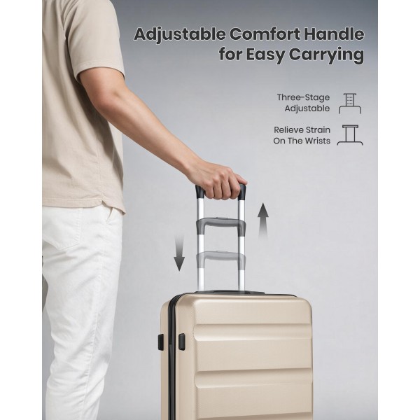 K2191L - Kono 3-Piece Lightweight ABS Hardshell Suitcase Set - 19, 24, 28 Inch with Secure TSA Lock - Gold