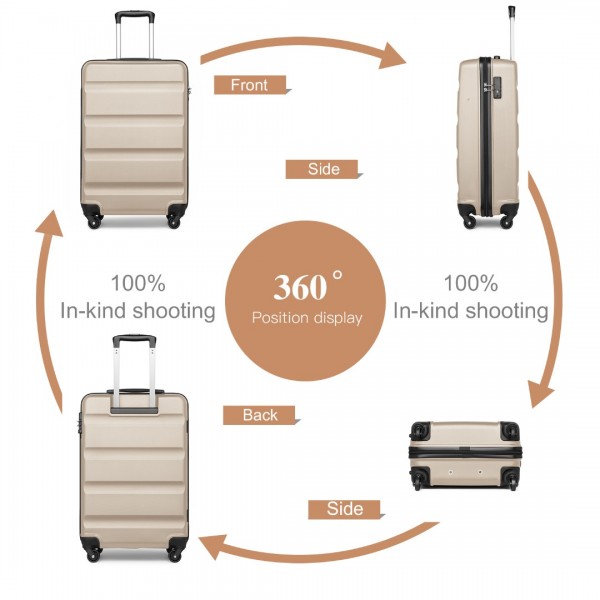 K2191L - Kono 19 Inch Cabin Size Carry On Suitcase - Streamlined Lightweight ABS Hardshell with Secure TSA Lock - Gold
