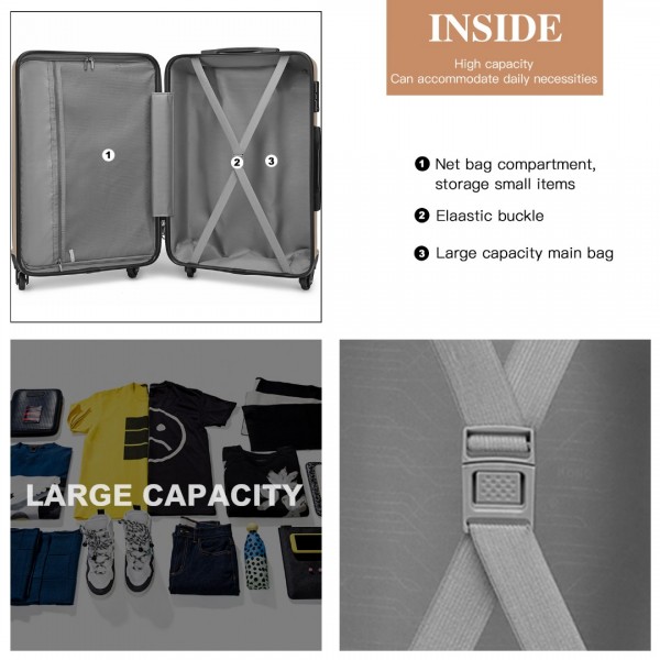 K2191L - Kono 19 Inch Cabin Size Carry On Suitcase - Streamlined Lightweight ABS Hardshell with Secure TSA Lock - Gold