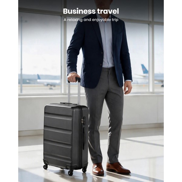 K2191L - Kono 3-Piece Lightweight ABS Hardshell Suitcase Set - 19, 24, 28 Inch with Secure TSA Lock - Grey
