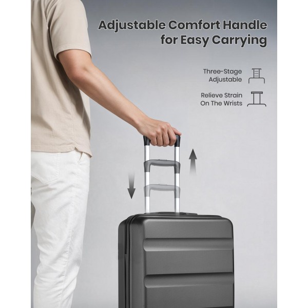 K2191L - Kono 19 Inch Cabin Size Carry On Suitcase - Streamlined Lightweight ABS Hardshell with Secure TSA Lock - Grey