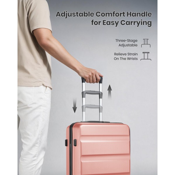 K2191L - Kono 24 Inch Check in Luggage - Streamlined ABS Hardshell Suitcase with Secure TSA Lock - Nude