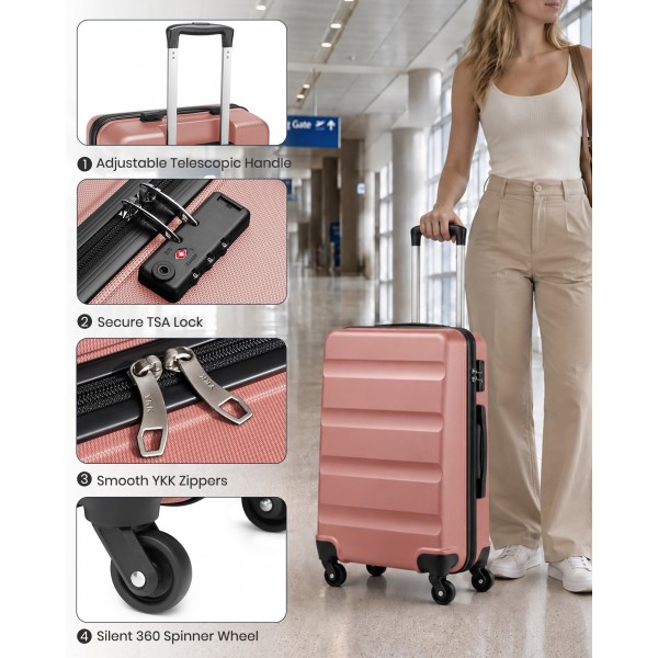 K2191L - Kono 24 Inch Check in Luggage - Streamlined ABS Hardshell Suitcase with Secure TSA Lock - Nude