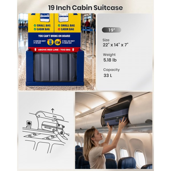 K2191L - Kono 19 Zoll Kabinengröße Handgepäckkoffer - Stromlinienförmig Leichtes Gewicht ABS Hardshell mit Sicher TSA-Schloss - Marineblau
