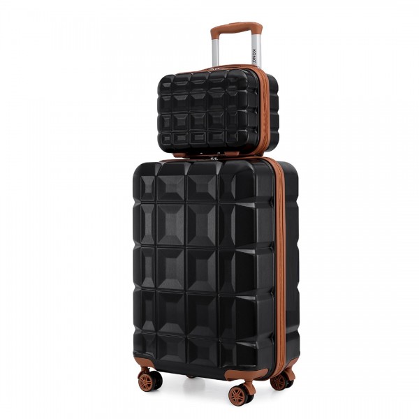 K2292L - Kono 13/20 Inch Lightweight Hard Shell ABS Cabin Suitcase With TSA Lock And Vanity Case - Black And Brown