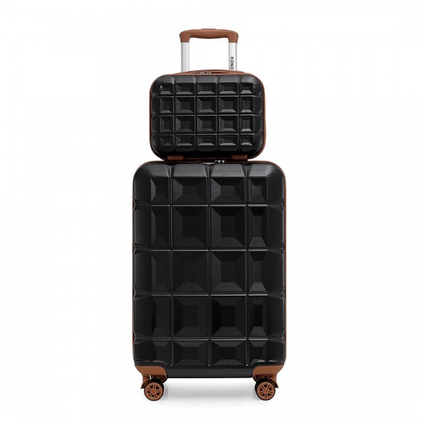 K2292L - Kono 13/20 Inch Lightweight Hard Shell ABS Cabin Suitcase With TSA Lock And Vanity Case - Black And Brown