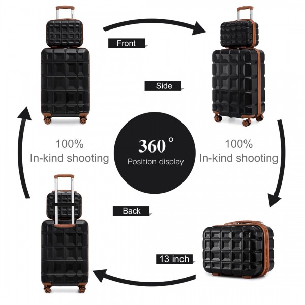 K2292L - Kono 13/20 Inch Lightweight Hard Shell ABS Cabin Suitcase With TSA Lock And Vanity Case - Black And Brown