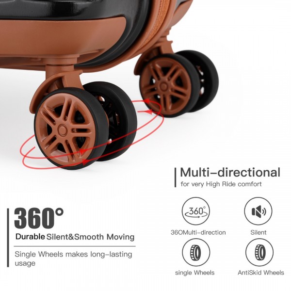 K2292L - Kono 13/20 Inch Lightweight Hard Shell ABS Cabin Suitcase With TSA Lock And Vanity Case - Black And Brown