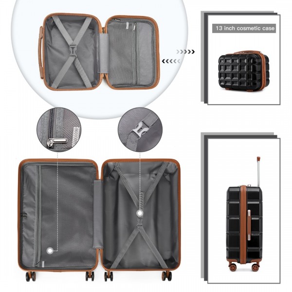 K2292L - Kono 13/20 Inch Lightweight Hard Shell ABS Cabin Suitcase With TSA Lock And Vanity Case - Black And Brown