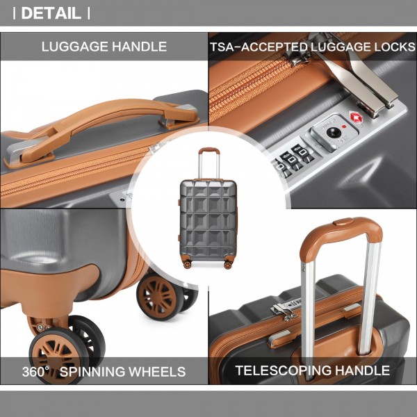K2292L - Kono Lightweight Hard Shell ABS Suitcase With TSA Lock And Vanity Case 4 Piece Set - Grey