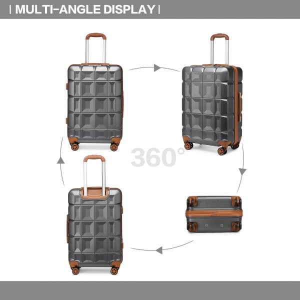 K2292L - Kono Lightweight Hard Shell ABS Suitcase With TSA Lock And Vanity Case 4 Piece Set - Grey