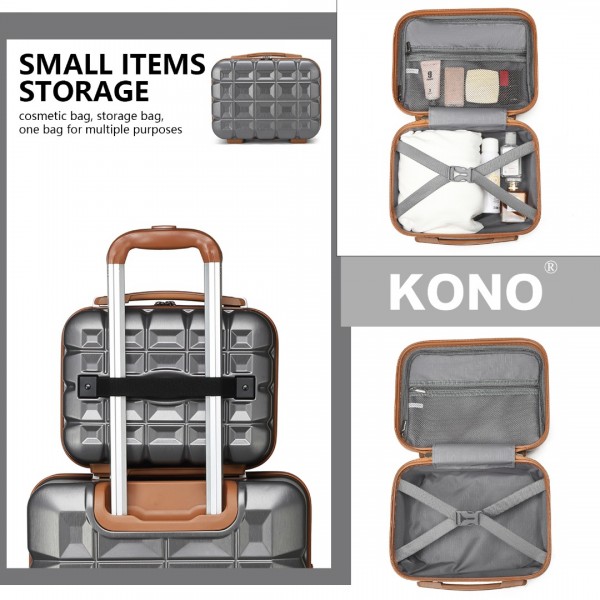 K2292L - Kono Lightweight Hard Shell ABS Suitcase With TSA Lock And Vanity Case 4 Piece Set - Grey