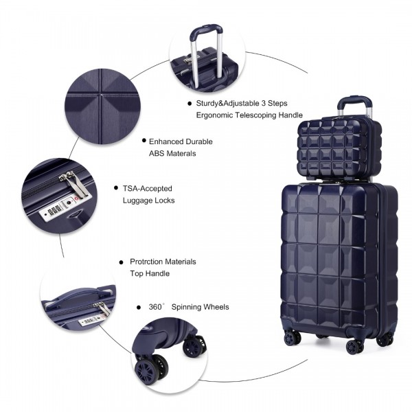 K2292L - Kono 13/20 Inch Lightweight Hard Shell ABS Cabin Suitcase With TSA Lock And Vanity Case - Navy