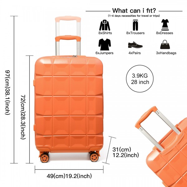 K2292L - Kono 28 Inch Lightweight Hard Shell ABS Suitcase With TSA Lock - Orange K2292L - Kono 28 Inch Lightweight Hard Shell ABS Suitcase With TSA Lock - Orange