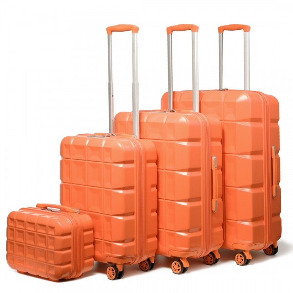 K2292L - Kono Lightweight Hard Shell ABS Suitcase With TSA Lock And Vanity Case 4 Piece Set - Orange