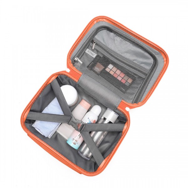 K2292L - Kono Lightweight Hard Shell ABS Suitcase With TSA Lock And Vanity Case 4 Piece Set - Orange
