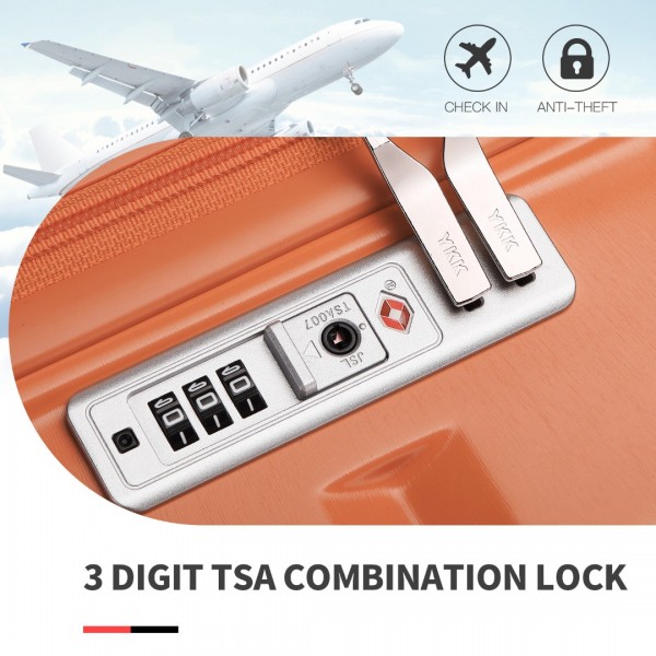 K2292L - Kono Lightweight Hard Shell ABS Suitcase With TSA Lock And Vanity Case 4 Piece Set - Orange