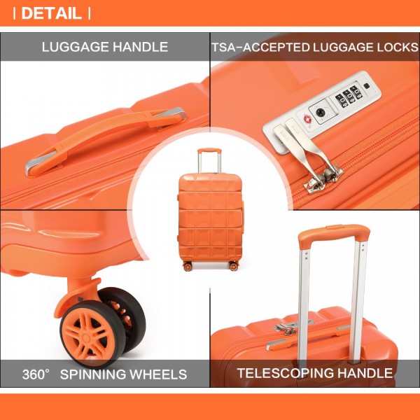K2292L - Kono Lightweight Hard Shell ABS Suitcase With TSA Lock And Vanity Case 4 Piece Set - Orange