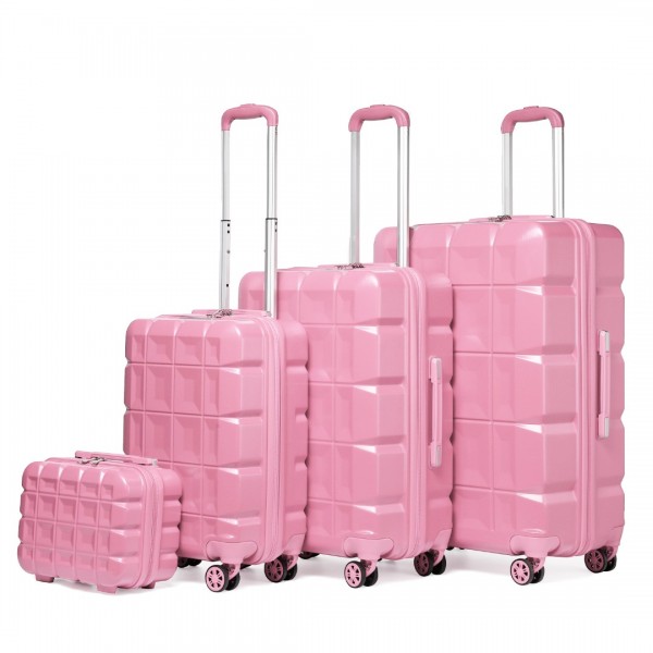 K2292L - Kono Leichtgewicht Hartschalen-ABS-Koffer Mit TSA-Schloss und Schminkkoffer 4teiliges Set - Rosa