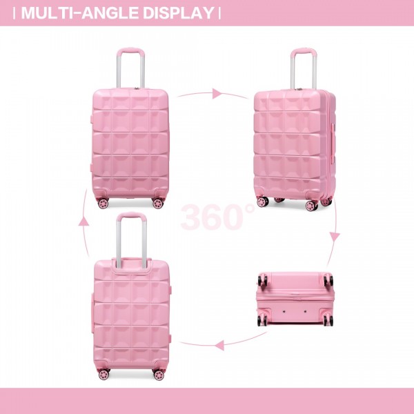 K2292L - Kono Leichtgewicht Hartschalen-ABS-Koffer Mit TSA-Schloss und Schminkkoffer 4teiliges Set - Rosa
