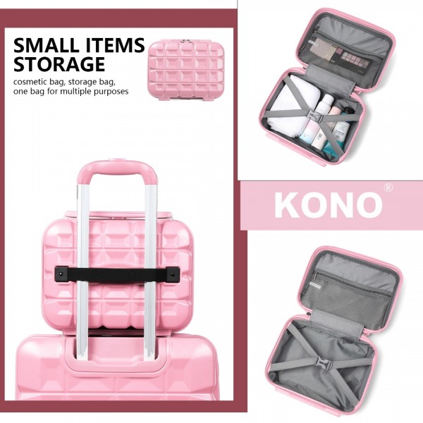 K2292L - Kono Leichtgewicht Hartschalen-ABS-Koffer Mit TSA-Schloss und Schminkkoffer 4teiliges Set - Rosa