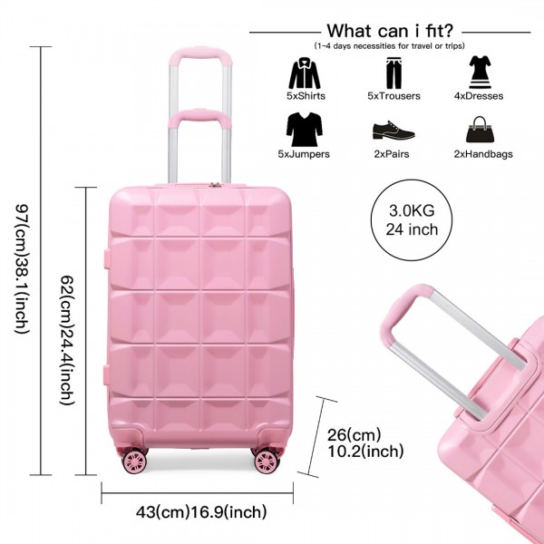 K2292L - Kono 24 cale Lekki Twarda walizka ABS Z blokadą TSA - różowy