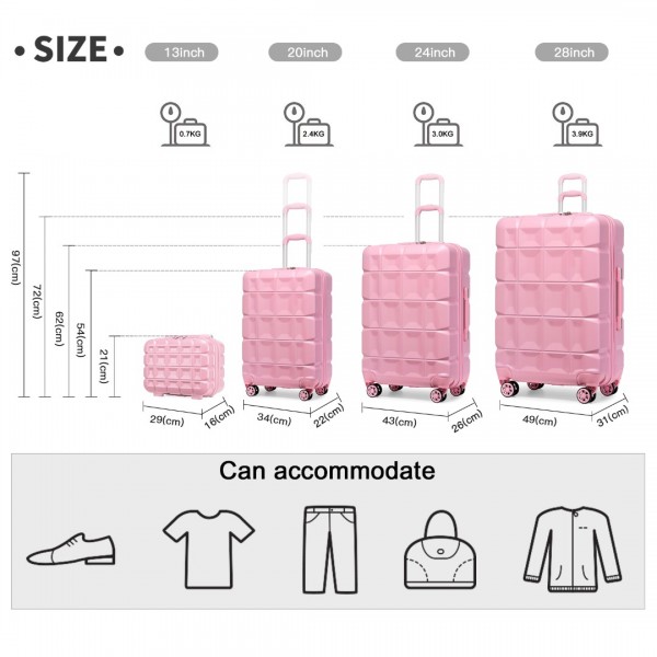 K2292L - Kono Leichtgewicht Hartschalen-ABS-Koffer Mit TSA-Schloss und Schminkkoffer 4teiliges Set - Rosa