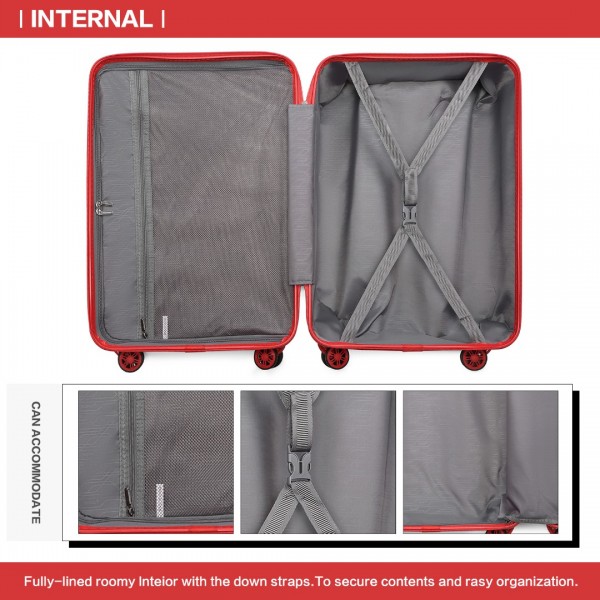 K2292L - Kono 24 Zoll Leicht Hartschalen-ABS-Koffer Mit TSA-Schloss - Rot