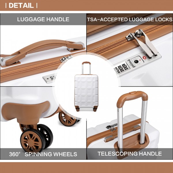 K2292L - Kono 20 Zoll Leicht Hartschalen-ABS-Gepäck Kabinenkoffer Mit TSA-Schloss - Weiß