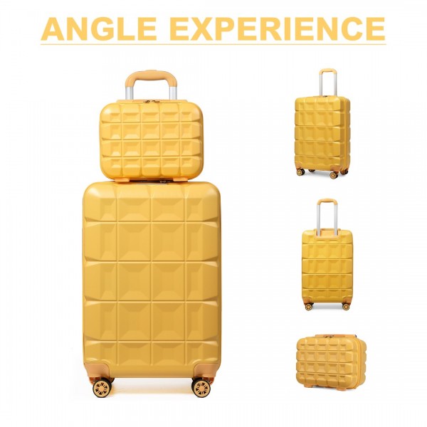 K2292L - Kono 13/20 Inch Lightweight Hard Shell ABS Cabin Suitcase With TSA Lock And Vanity Case - Yellow