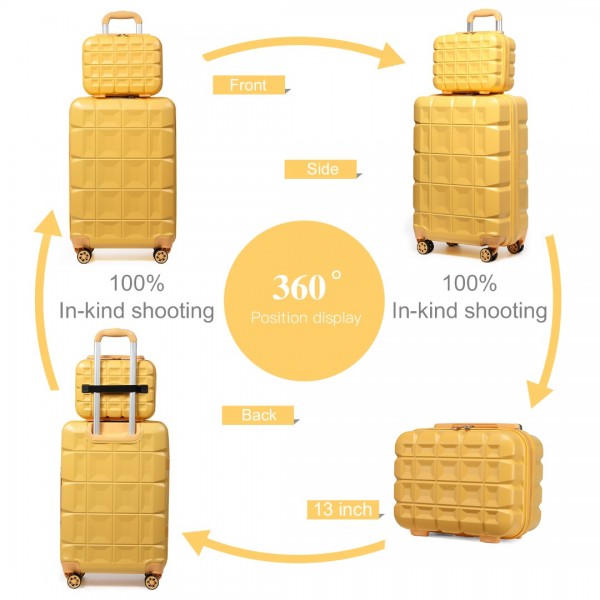 K2292L - Kono 13/20 Inch Lightweight Hard Shell ABS Cabin Suitcase With TSA Lock And Vanity Case - Yellow