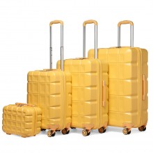 K2292L - Kono Leichtgewicht Hartschalen-ABS-Koffer Mit TSA-Schloss und Schminkkoffer 4teiliges Set - Gelb
