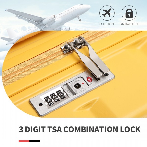 K2292L - Kono 24 Inch Lightweight Hard Shell ABS Suitcase With TSA Lock - Yellow