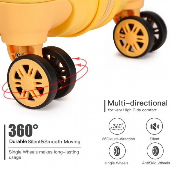 K2292L - Kono 24 Inch Lightweight Hard Shell ABS Suitcase With TSA Lock - Yellow