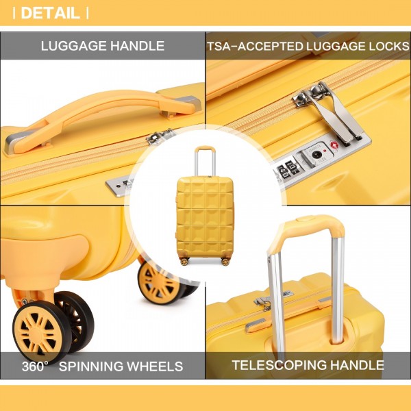 K2292L - Kono 24 Inch Lightweight Hard Shell ABS Suitcase With TSA Lock - Yellow