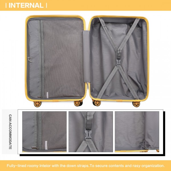 K2292L - Kono 24 Inch Lightweight Hard Shell ABS Suitcase With TSA Lock - Yellow