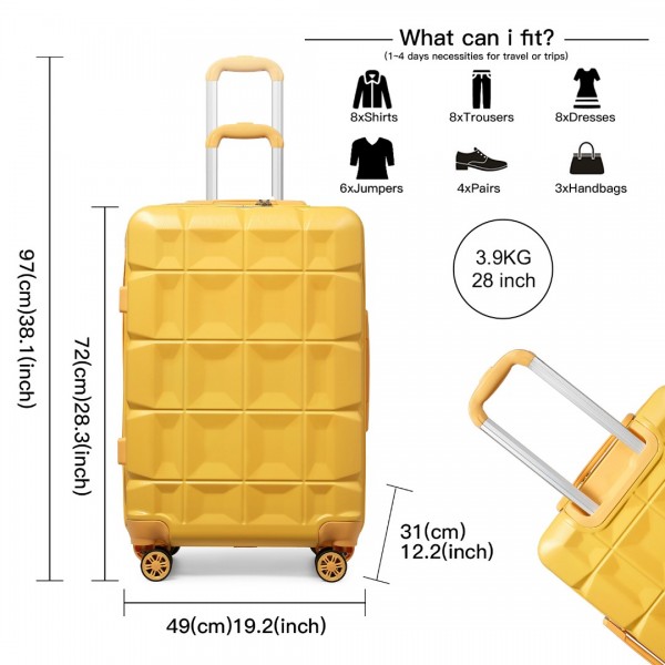 K2292L - Kono 28 Inch Lightweight Hard Shell ABS Suitcase With TSA Lock - Yellow