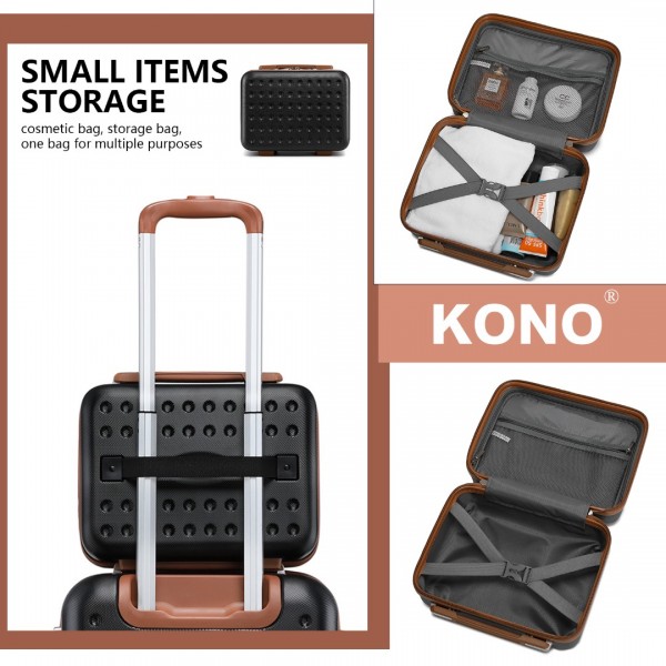 K2394L+EA2212 - Kono 6 Piece ABS Travel Set with Hard Shell Suitcase Vanity Case Weekend Bag and Toiletry Bag - Black