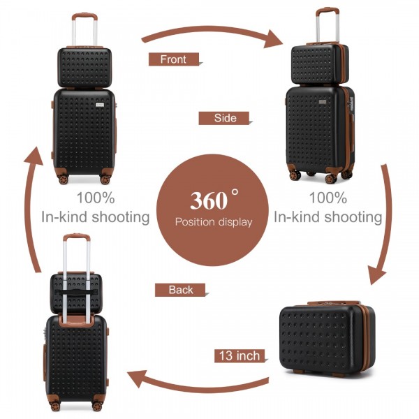 K2394L+EA2212 - Kono 6 Piece ABS Travel Set with Hard Shell Suitcase Vanity Case Weekend Bag and Toiletry Bag - Black