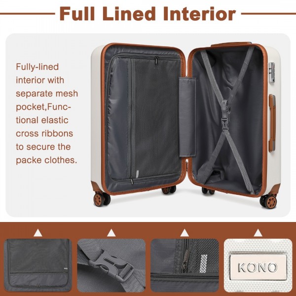 K2394L - Kono 28 Inch Flexible Hard Shell ABS Suitcase With TSA Lock - Cream