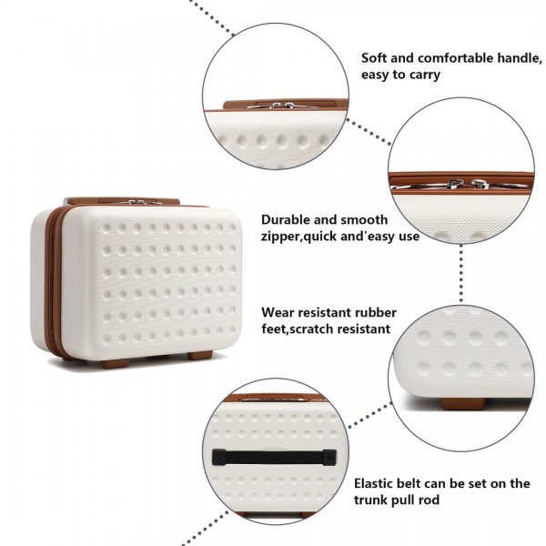 K2394L+EA2212 - Kono 6 Piece ABS Travel Set with Hard Shell Suitcase Vanity Case Weekend Bag and Toiletry Bag - Cream