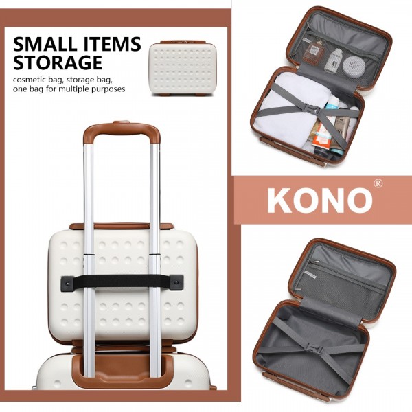 K2394L+EA2212 - Kono 6 Piece ABS Travel Set with Hard Shell Suitcase Vanity Case Weekend Bag and Toiletry Bag - Cream