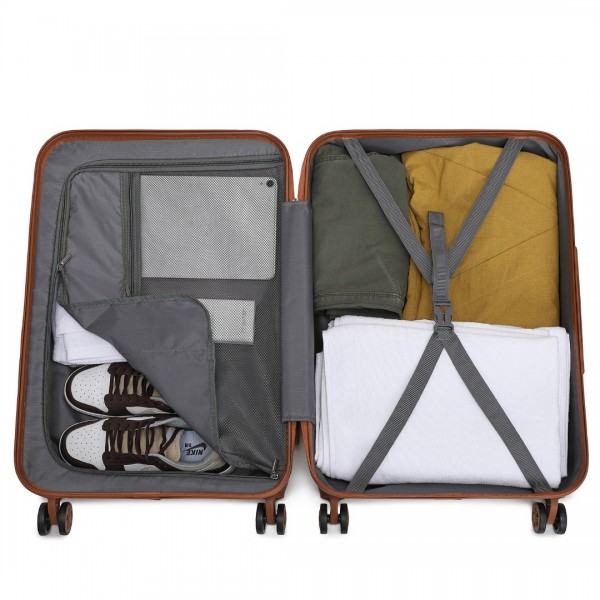 K2394L+EA2212 - Kono 6 Piece ABS Travel Set with Hard Shell Suitcase Vanity Case Weekend Bag and Toiletry Bag - Cream